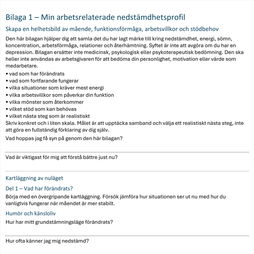 Nedstämdhet och återhämtning i arbetslivet