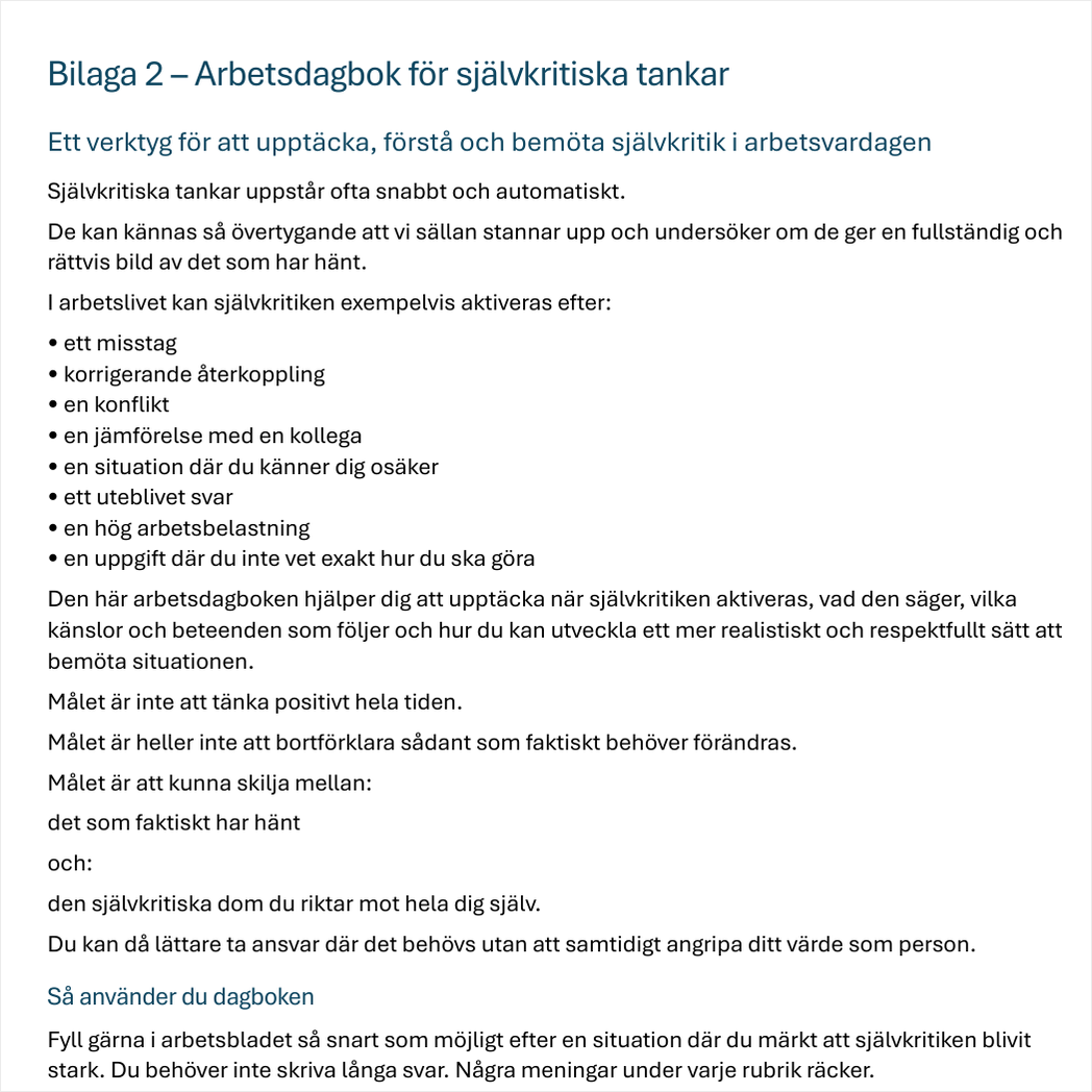 Självkänsla och självkritik i arbetslivet